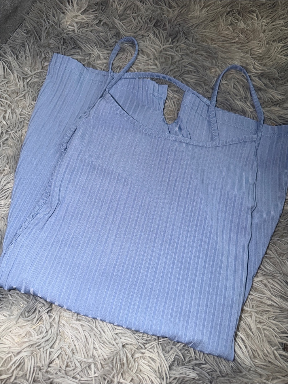 SHEIN Light Blue Ribbed Spaghetti Strap Tank Top
